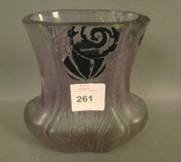 Consolidated Amethyst/Black Chintz Vase Small Bulbous 7" Vase. Has Crack as Shown and Chips on Rim a