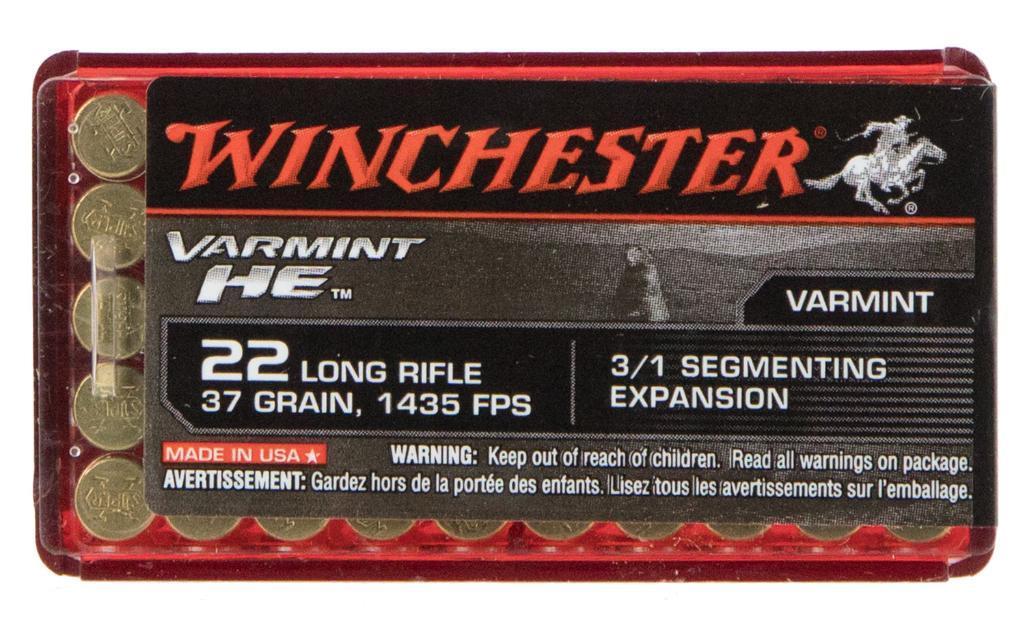 Winchester Ammo S22LRFSP Varmint HE 22 LR 37 gr 31 Segmenting Expansion 50 Box