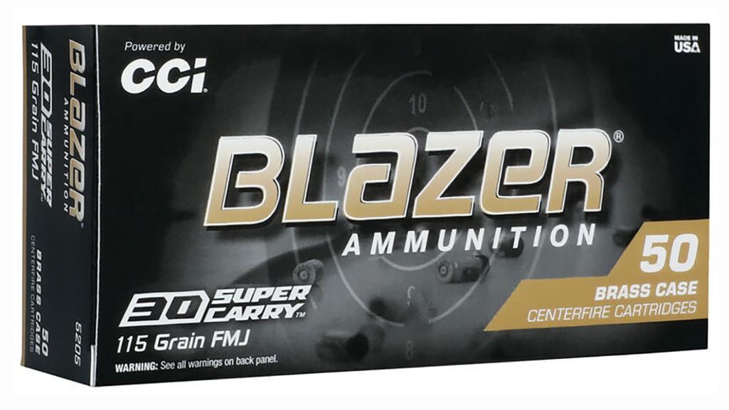 CCI 5205 Blazer Brass Handgun 30 Super Carry 115 gr Full Metal Jacket Flat Nose FMJFN 50 Per Box