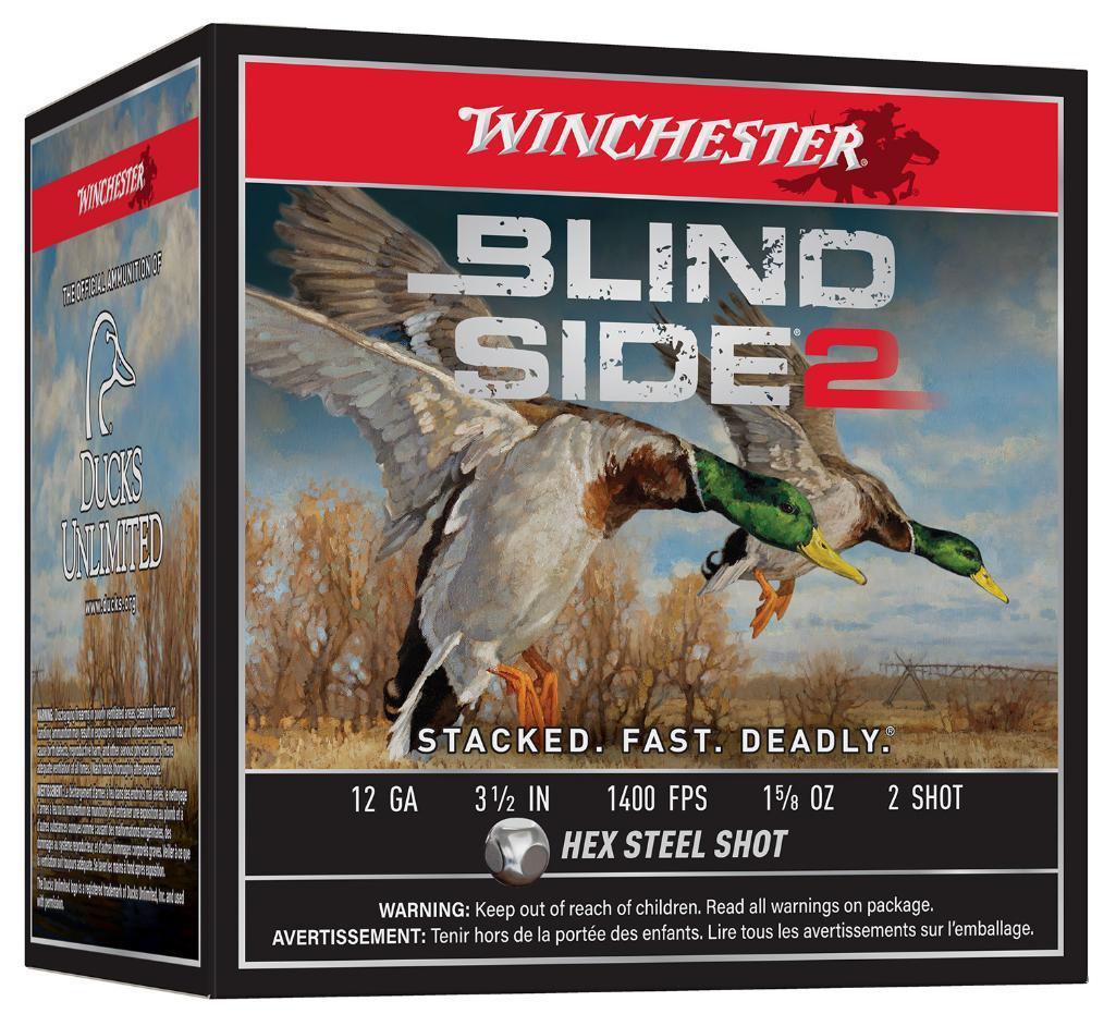 Winchester Ammo XBS12L2 Blind Side 2 12 Gauge 3.50 1 58 oz 1400 fps 2 Shot 25 Bx