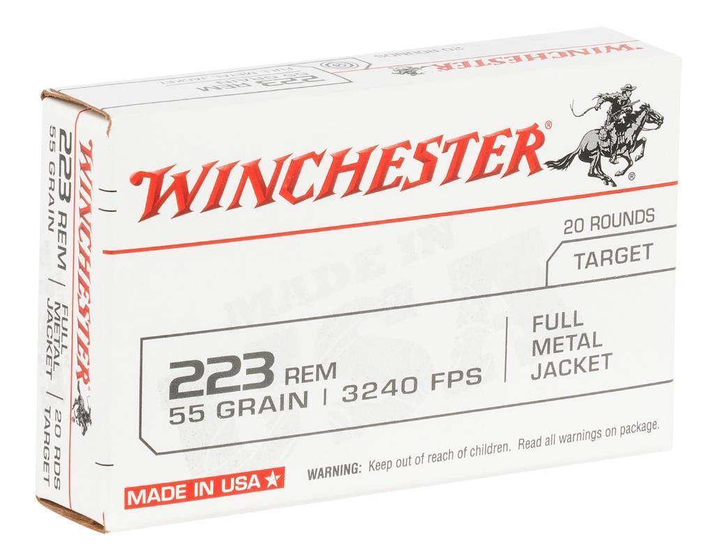 Winchester Ammo W223K USA 223 Rem 55 gr 3240 fps Full Metal Jacket FMJ 20 Bx