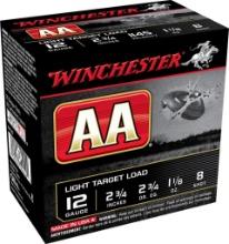 Winchester Ammo AA128 AA Light Target 12 Gauge 2.75 1 18 oz 1145 fps 8 Shot 25 Bx