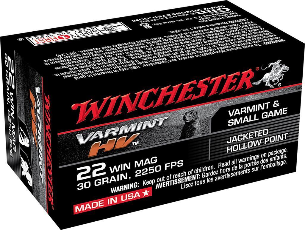 Winchester Ammo S22M2 Varmint HV 22 WMR 30 gr Jacketed Hollow Point JHP 50 Bx