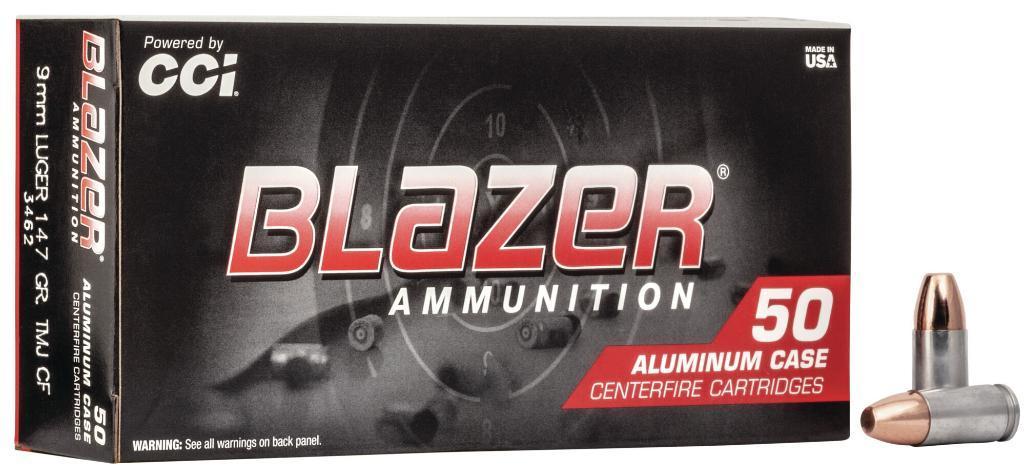 CCI 3462 Blazer CleanFire Handgun 9mm Luger 147 gr Total Metal Jacket TMJ 50 Per Box