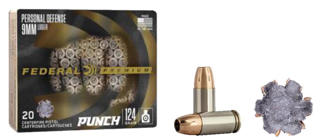 Federal PD9P1 Premium Personal Defense Punch 9mm Luger 124 gr Jacketed Hollow Point JHP 20 Bx