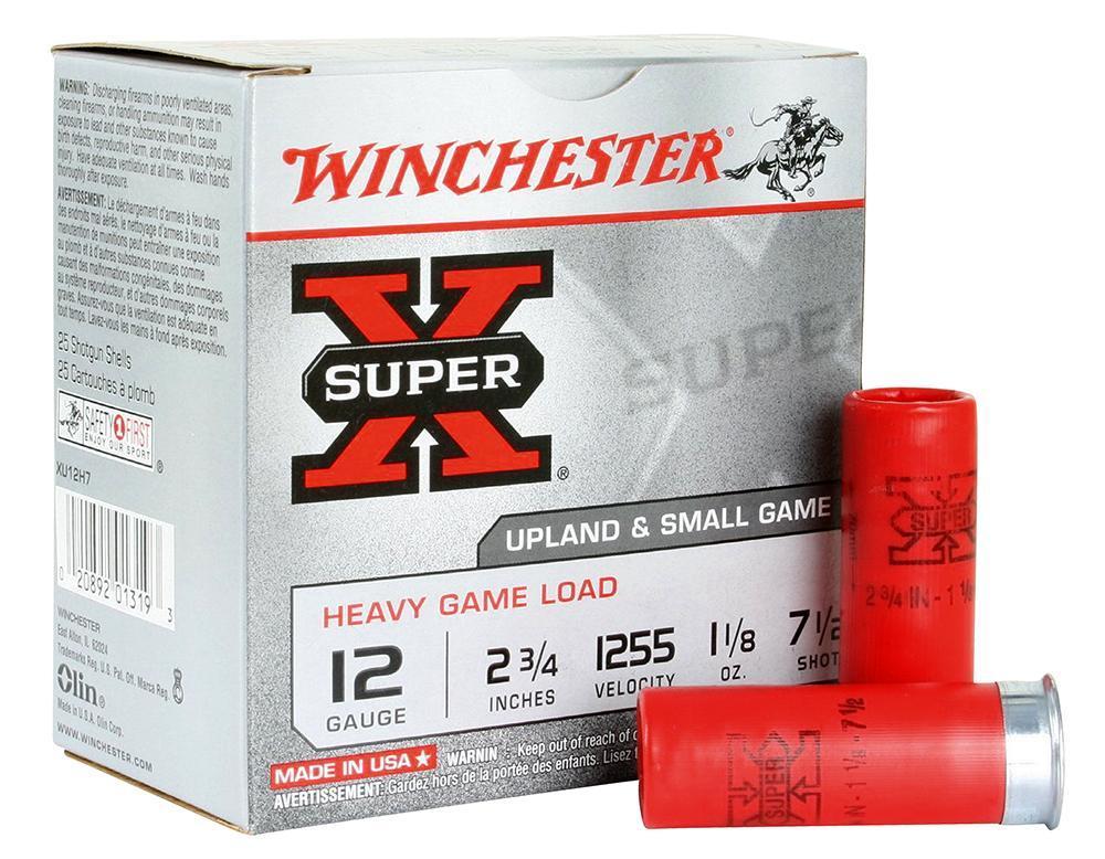 Winchester Ammo XU12H7 Super X Heavy Game Load 12 Gauge 2.75 1 18 oz 1255 fps 7.5 Shot 25 Bx