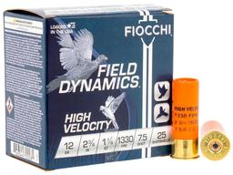 Fiocchi 12HV75 Field Dynamics High Velocity 12 Gauge 2.75 1 14 oz 1330 fps 7.5 Shot 25 Bx