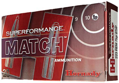 Hornady 80264 Superformance Match Target 223 Rem 75 gr Hollow Point BoatTail Match HPBTM 20 Per Box