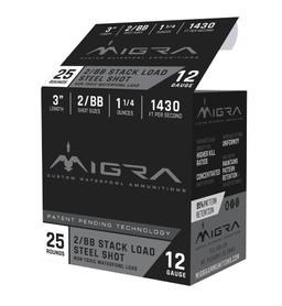 Migra Ammunitions M12S2BB Combinational Hunting 12 Gauge 3 1 14 oz 2BB Shot 25 Per Box 10 Cs