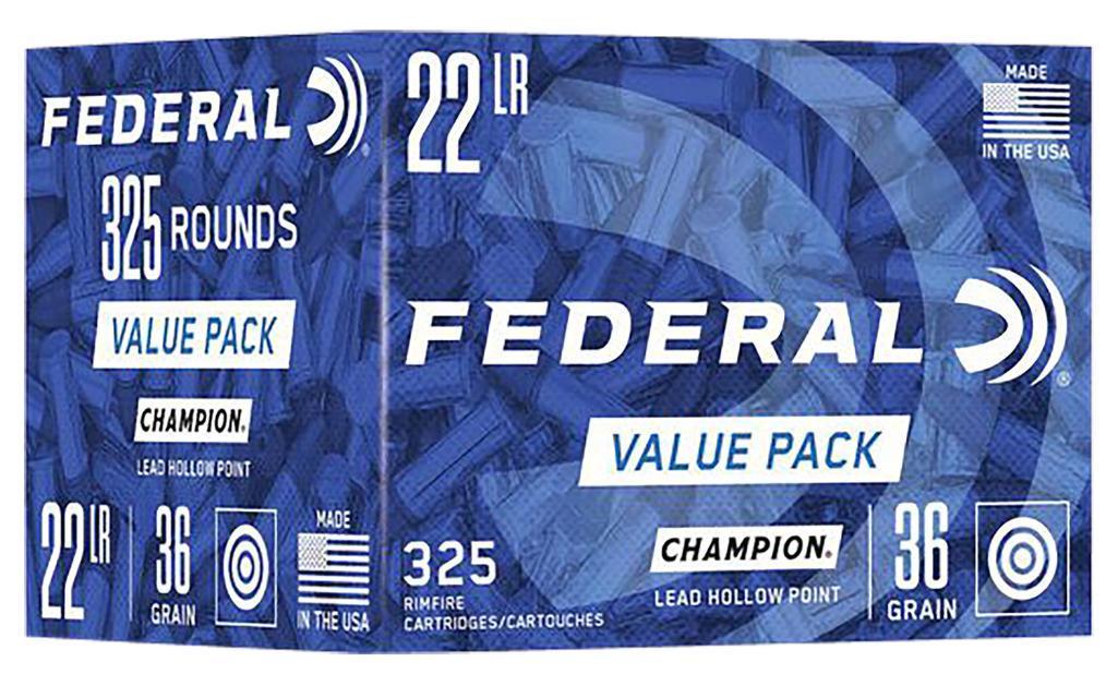 Federal 749 Champion Training Value Pack 22 LR 36 gr Lead Hollow Point LHP 325 Per Box