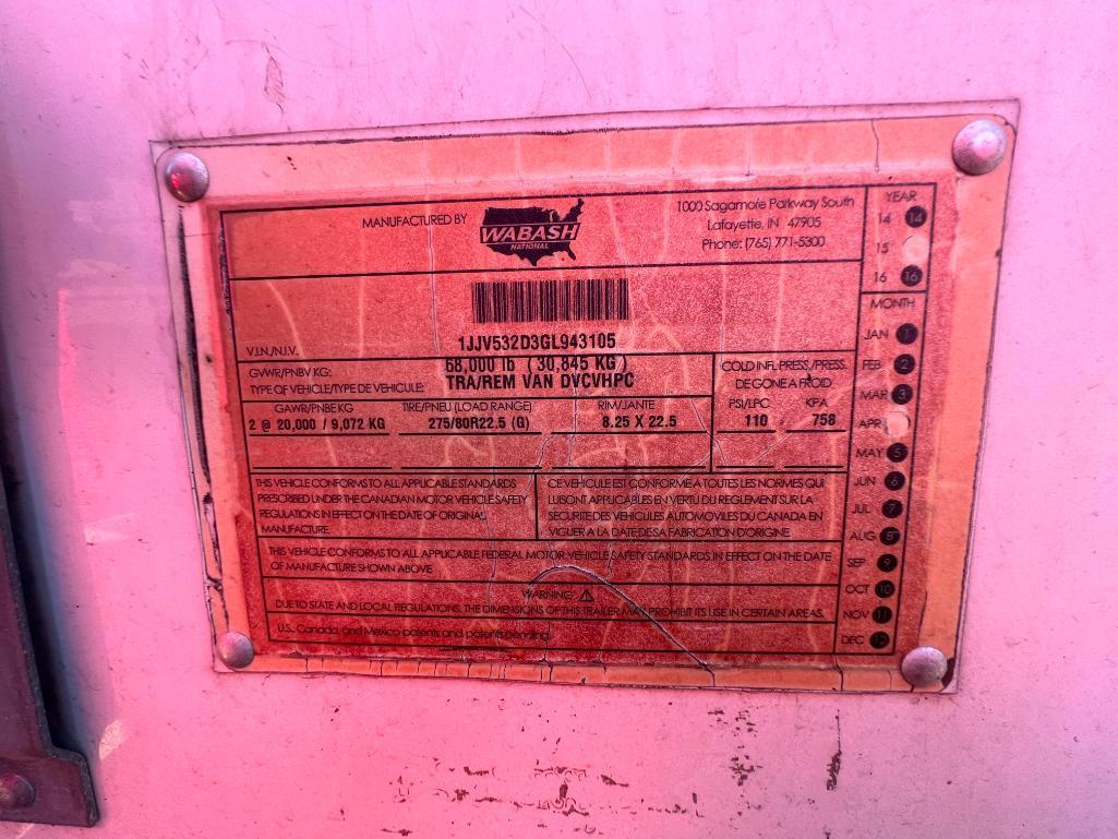2016 Wabash 53" Dry Van Trailer