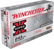 Winchester Ammo X2431 Super X 243 Win 80 gr 3350 fps Jacketed Soft Point JSP 20 Bx10 Cs