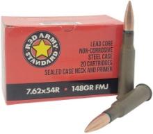 Red Army Standard Steel Case Non-corrosive Rifle Ammunition 7.62x54R 148gr FMJ - 20 Round Box