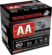 Winchester Ammo AASC208 AA Super Sport Sporting Clay 20 Gauge 2.75 78 oz 8 Shot 25 Per Box