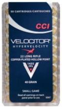 CCI 0047 Velocitor Rimfire 22LR 40gr Copper Plated Hollow Point 50 Per Box