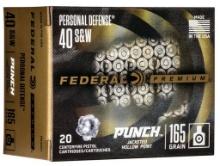 Federal PD40P1 Premium Personal Defense Punch 40 SW 165 gr 1130 fps Jacketed Hollow Point JHP 20 Bx
