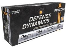 Fiocchi 9APBHP Defense Dynamics Defense 9mm Luger 124 gr Jacketed Hollow Point JHP 50 Per Box
