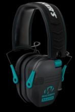 Walkers GWPRSEMTL Razor Slim Electronic Muff 23 dB Over the Head Black Polymer wTeal Accents