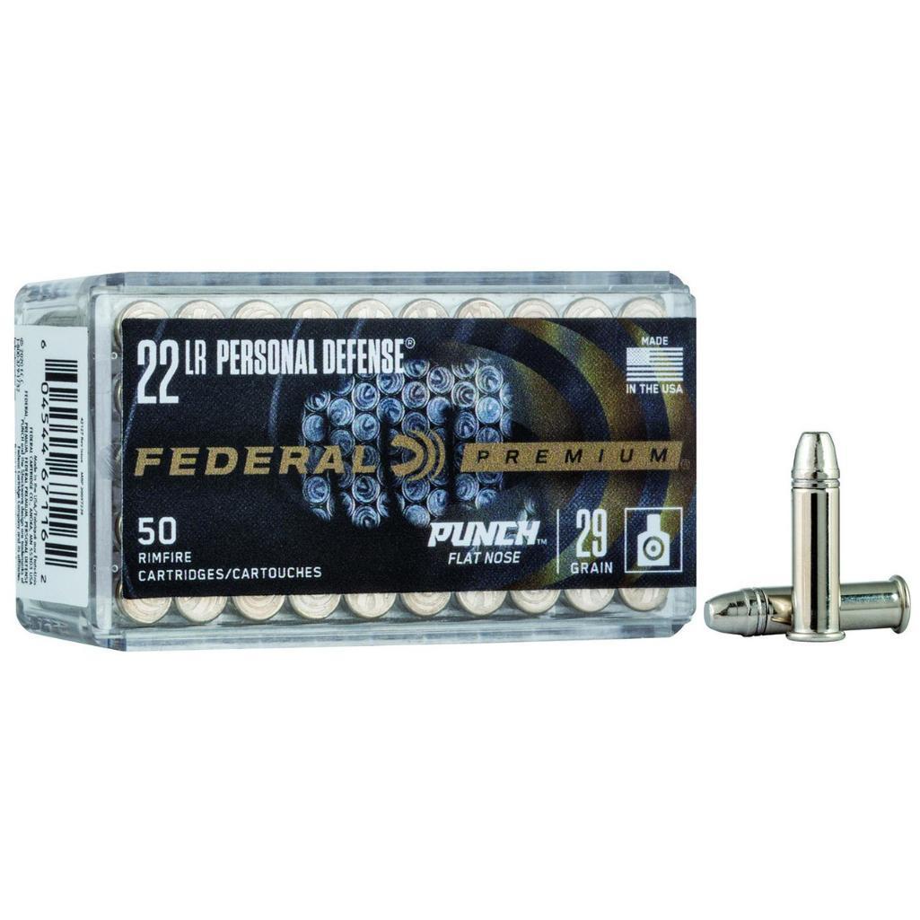 Federal PD22L1 Premium Personal Defense Punch 22 LR 29 gr 1080 fps Flat Nose FN 50 Bx100 Cs