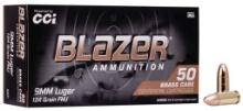 CCI 5201 Blazer Brass Handgun 9mm Luger 124 gr Full Metal Jacket FMJ 50 Per Box