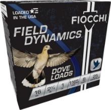 Fiocchi 16GT8 Field Dynamics Dove Quail 16 Gauge 2.75 1 oz 1165 fps 8 Shot 25 Bx