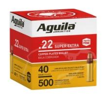 Aguila 1B221115 Super Extra High Velocity 22 LR 40 gr CopperPlated Solid Point 500 Per Box