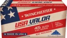 Winchester Ammo USAV45A USA Valor 45 ACP 230 gr Full Metal Jacket FMJ 100 Bx