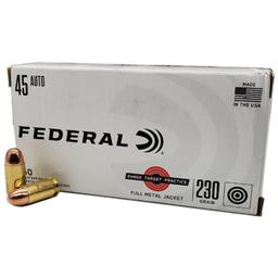 Federal RTP45230 Range Target RangeTargetPractice 45 ACP 230 gr Full Metal Jacket FMJ 50 Per Box