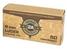 Patriot Sports Llc P9Mm115F 9Mm 115Gr Full Metal Jacket 50 Per Box