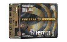 Federal P9Hst3S Premium Personal Defense 9Mm Luger 124 Gr Hst Jacketed Hollow Point 20 Bx