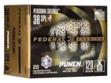 Federal Pd38P1 Premium Punch 38 Special +P 120 Gr Jacketed Hollow Point (Jhp) 20 Bx