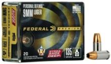 Federal P9Hsd1 Premium Personal Defense 9Mm Luger 135 Gr Hydra-Shok Deep Hollow Point 20 Bx