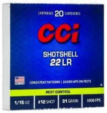 Cci 0039 Pest Control Shotshell 22 Lr 31 Gr #12 Shot 20 Bx