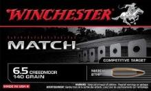 Winchester Ammo S65Cm Match 6.5 Creedmoor 140 Gr Sierra Matchking Boat-Tail Hollow Point (Bthp) 20