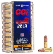 Cci 0047 Velocitor 22 Lr 40 Gr Copper Plated Hollow Point (Cphp) 50 Bx