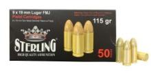 Sterling Brass Case Amo 9Mm 115Gr 50Rd