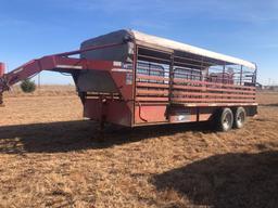 20x6.8 Gooseneck brand stock trailer 1-4FT... 2-8FT CUTS FULL SIZE ESCAPE ON DRIVER HALF ESCAPE ON