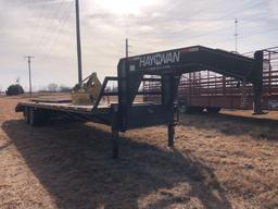 32 Ft hay van flat bed trailer with dove tail and ramps, 2 10k axels, comes with title