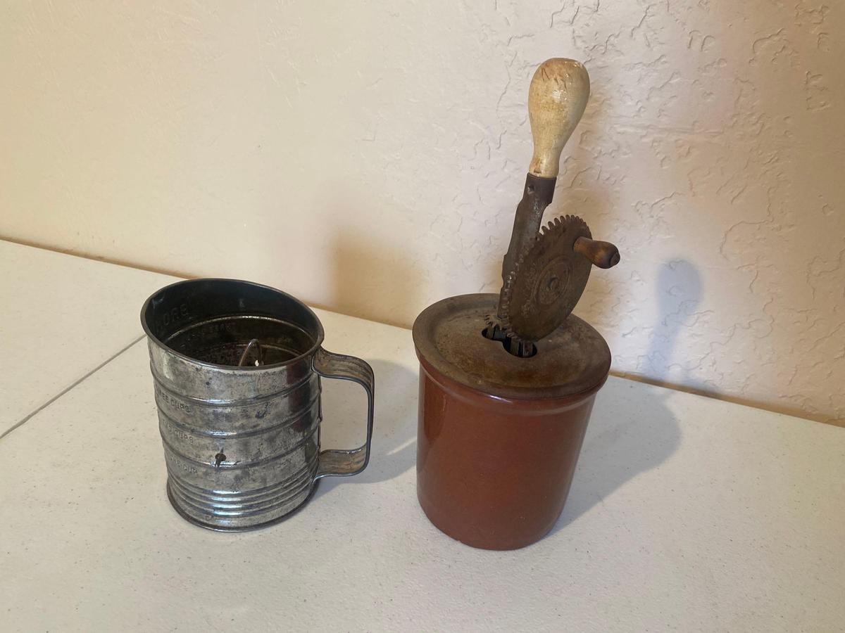 VINTAGE MIXER AND BROMWELLS MEASURING SIFTER