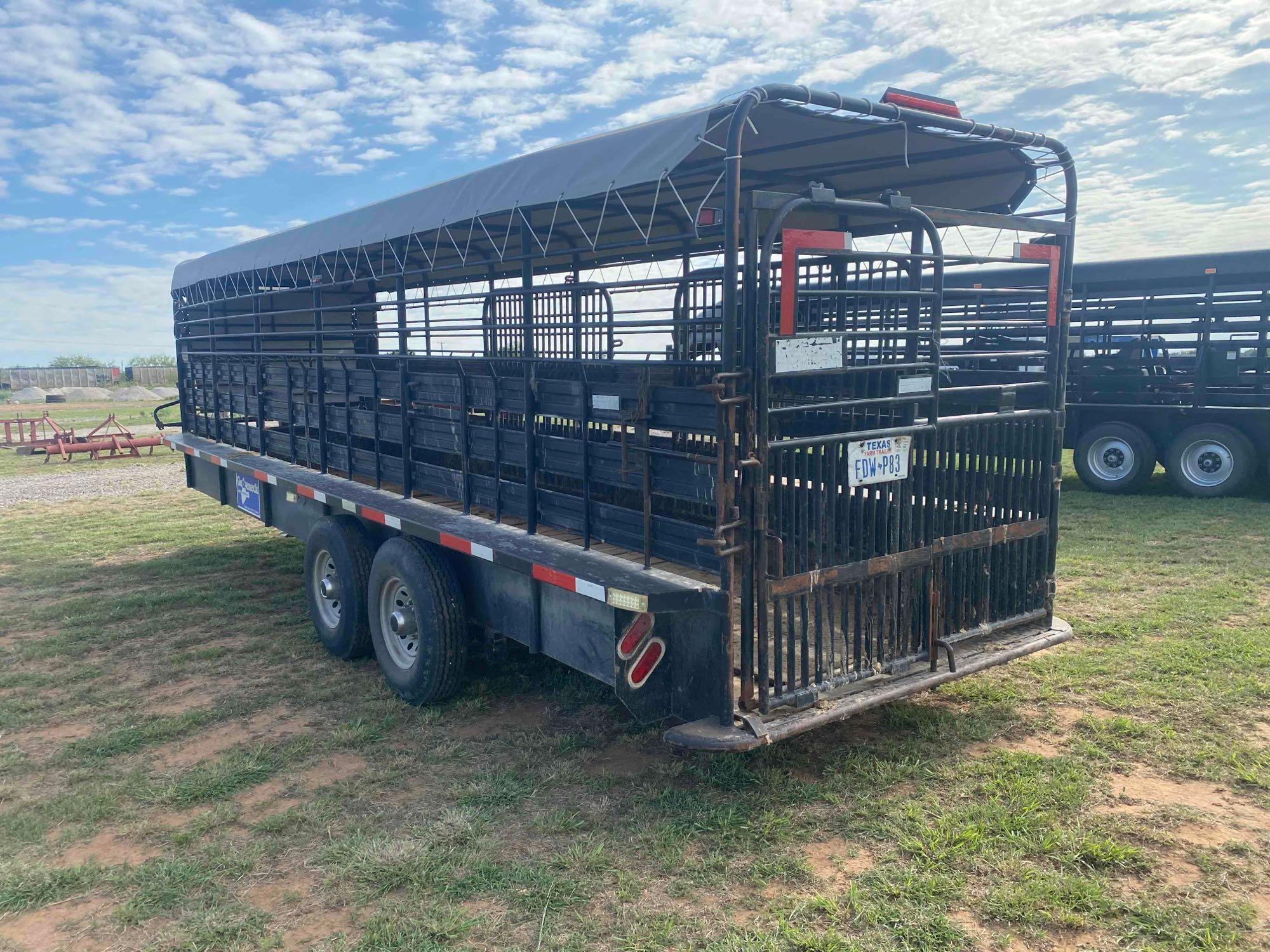 2021 24' x 6' Gooseneck Cattle Trailer, has 2... 8' Cuts, tandem axle, tires in good shape, tarp is 