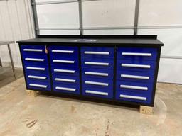 UNUSED 2022 STEELMAN...7FT WORK BENCH 20 DRAWER 87X23X39 IN DRAWERS WITH LOCK AND ANTI-SLIP INNERS N