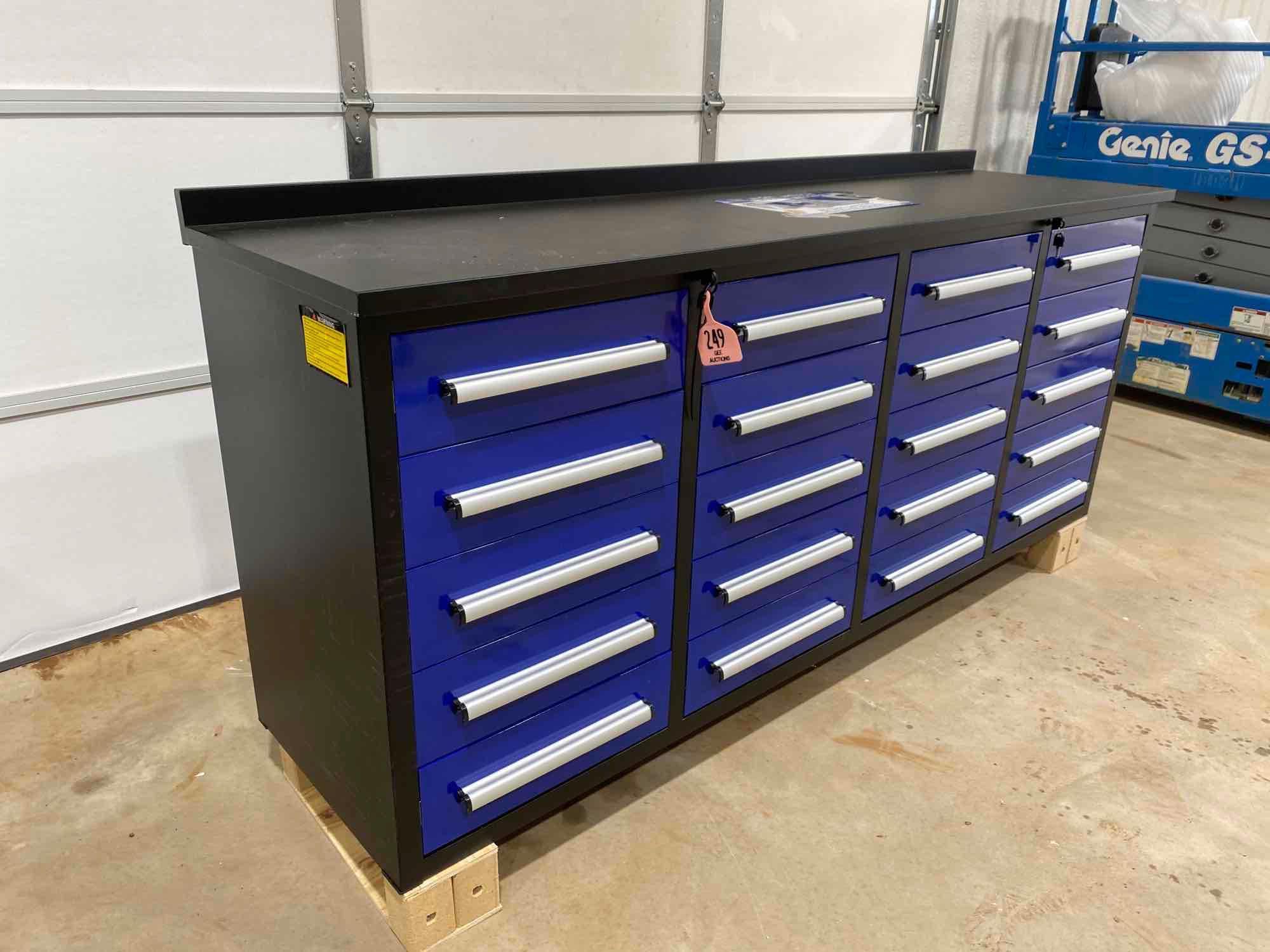 UNUSED 2022 STEELMAN...7FT WORK BENCH 20 DRAWER 87X23X39 IN DRAWERS WITH LOCK AND ANTI-SLIP INNERS N