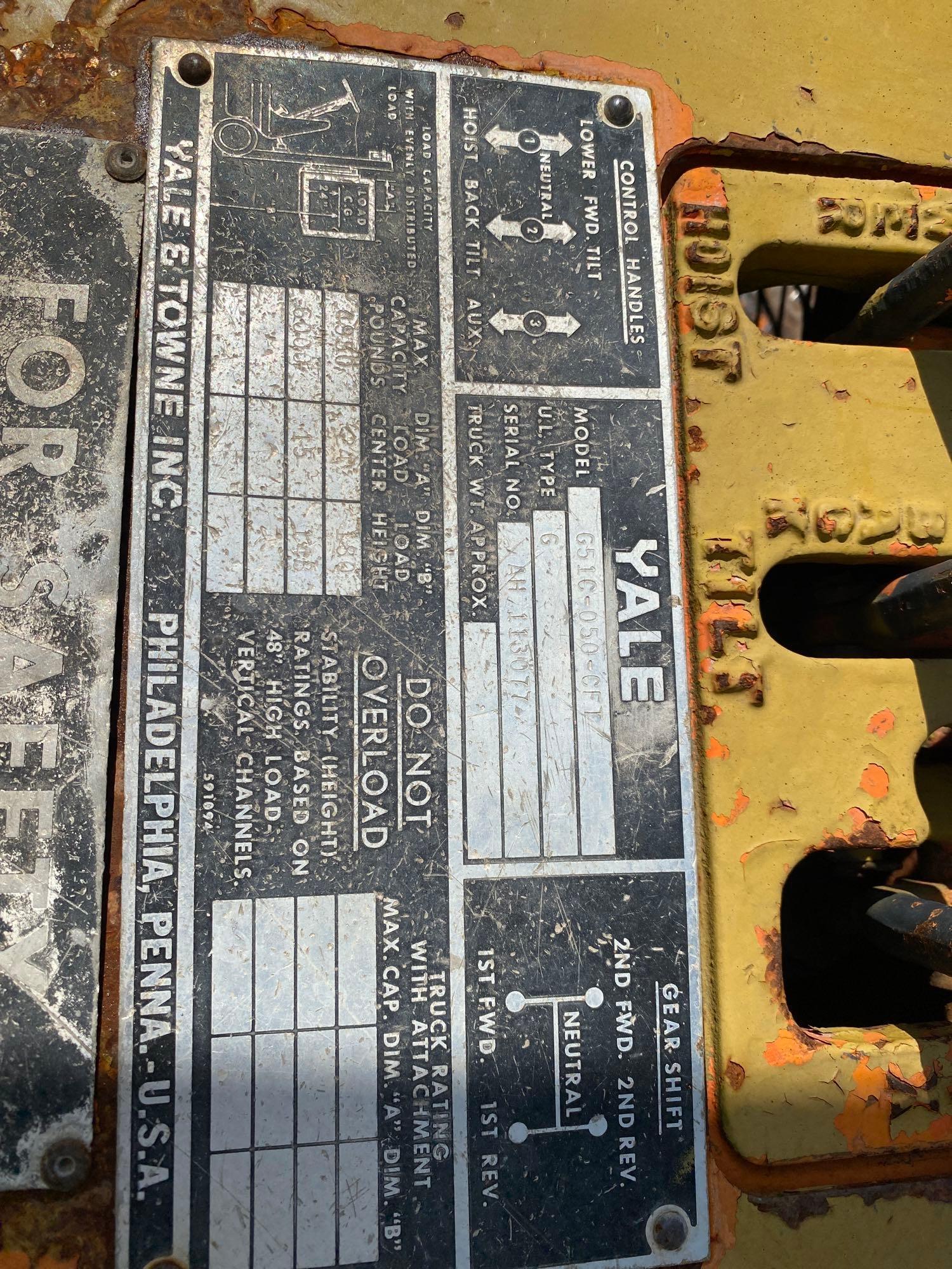 YALE PROPANE FORK LIFT 6,000 POUND LIFT CAPACITY HOURS? RUNS & OPERATES AS IT SHOULD