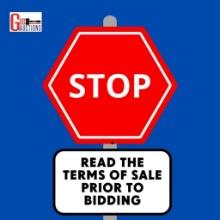 READ THE TERMS OF SALE, AT THE TAB ABOVE, PRIOR TO BIDDING IN THE AUCTION. PAYMENT DETAILS, DATES