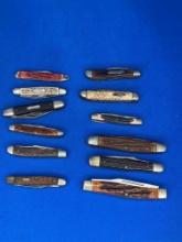 LOT OF 12 BONE HANDLE POCKET KNIVES