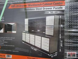 Unused TMG-WBC20D 10ft 20-Drawer Heavy Duty Workbench Cabinet Combo with 68? Pegboard and Stainless