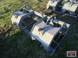Big Dog skid steer 74" rock & brush grapple bucket, 4" spacing, with hoses