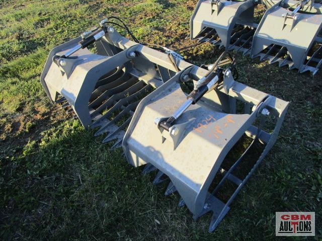 Big Dog skid steer 74" rock & brush grapple bucket, 4" spacing, with hoses