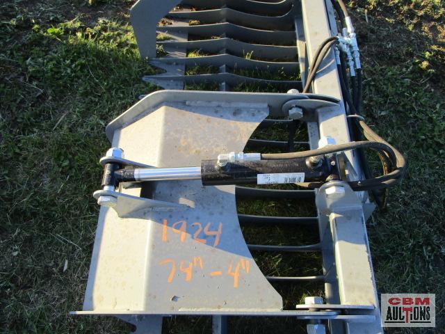 Big Dog skid steer 74" rock & brush grapple bucket, 4" spacing, with hoses