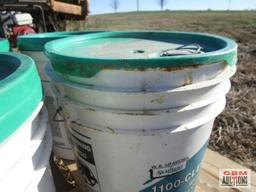 4- 5 gal buckets of 1100- clear series concrete cure 2 unopened and 2 opened dye added